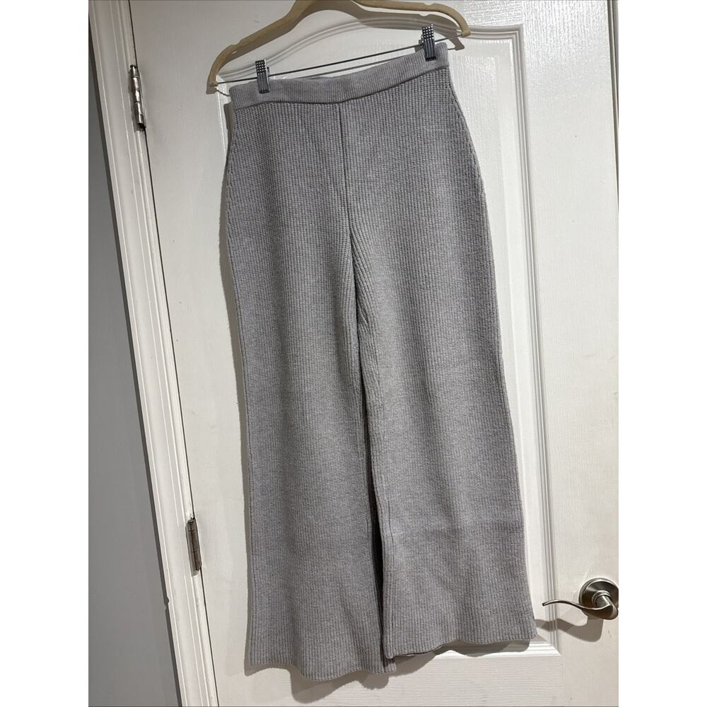 House of Harlow 1960 Gray Flare Wide Leg Ribbed Knit Sweater Pants Size S